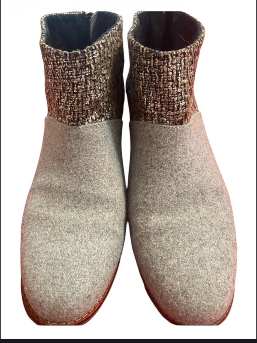 Toms Gray Wool Ankle Boots with Metallic Tweed Cuff size 11